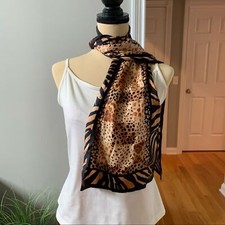 Adrienne Landau Studio Tigers and Leopard Animal Print Silk Scarf