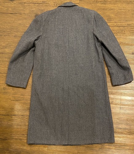 Vintage Wright's by Curlee Clothes Gray Long Overcoat Windowpane Men's 3 Button - Picture 4 of 10