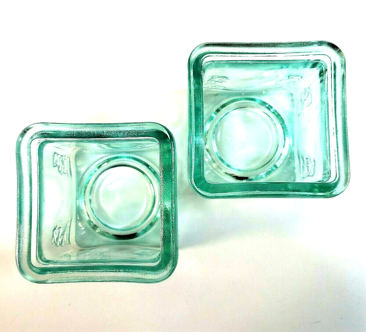 Green Tint Glass CANDLE HOLDER Embossed Leaf 3" x 3" x 3" [Price per EACH]