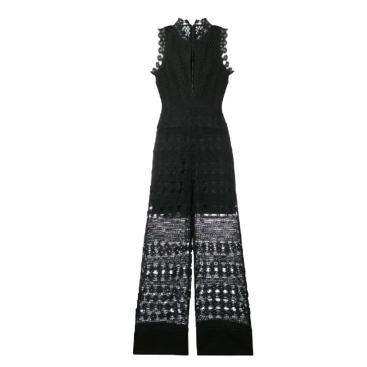 Self Portrait Womens Black Jumpsuit Floral Stripe Wide Leg Crochet 