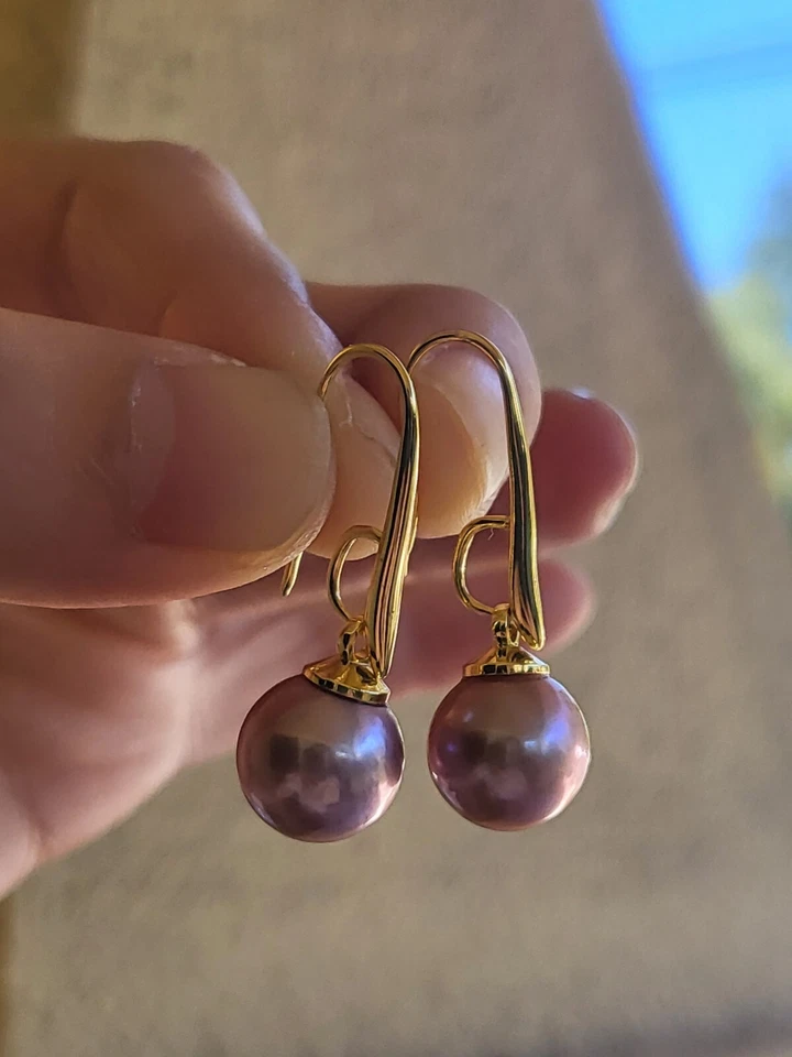 Pendientes de perlas moradas de agua dulce plata de ley 925 aros regalo días de la madre Foto 4 de 4