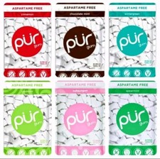 PUR Xylitol Chewing Gum 6 Flavor Variety 55 Pieces, 6 Pack Sugarless Vegan