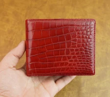 Crocodile Red Leather Bifold Wallet Men's Skin Wallet RFID Blocking
