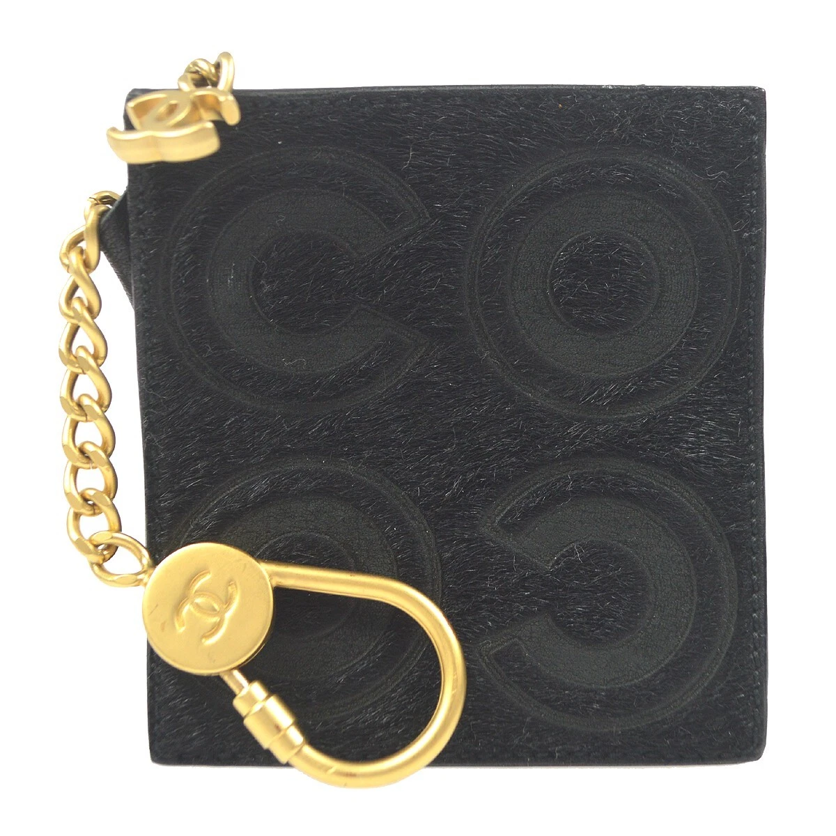 Chanel Key Ring Coin Purse Wallet Bag Charm Fur Black 68032