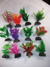 Assorted Plastic Aquarium Plants, 12 Pack, 3 Inch Tall with weighted bases