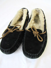 UGG Olsen Black Suede Sheepskin Slippers Moccasins Shoes Size US 7 Women's