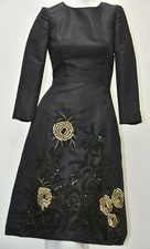 $4990 NEW Oscar de la Renta Dress Navy Embroidered Beaded Black Sequins 0 2 XS