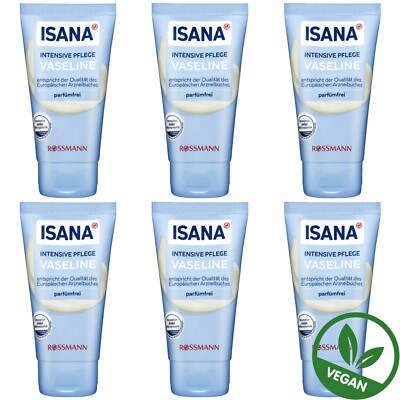 6 x 75 ml | Isana Vaseline Vorratspack Vegan Hautpflege parfümfrei schützt Haut