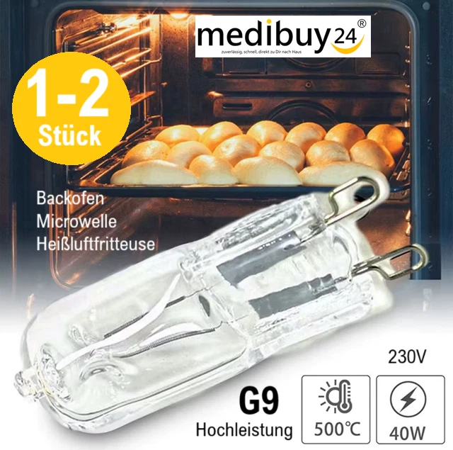 MEDIBUY24 G9 Halogen Backofenlampe Mikrowelle Fritteuse Lampe Hochleistung 500°C 40W 230V