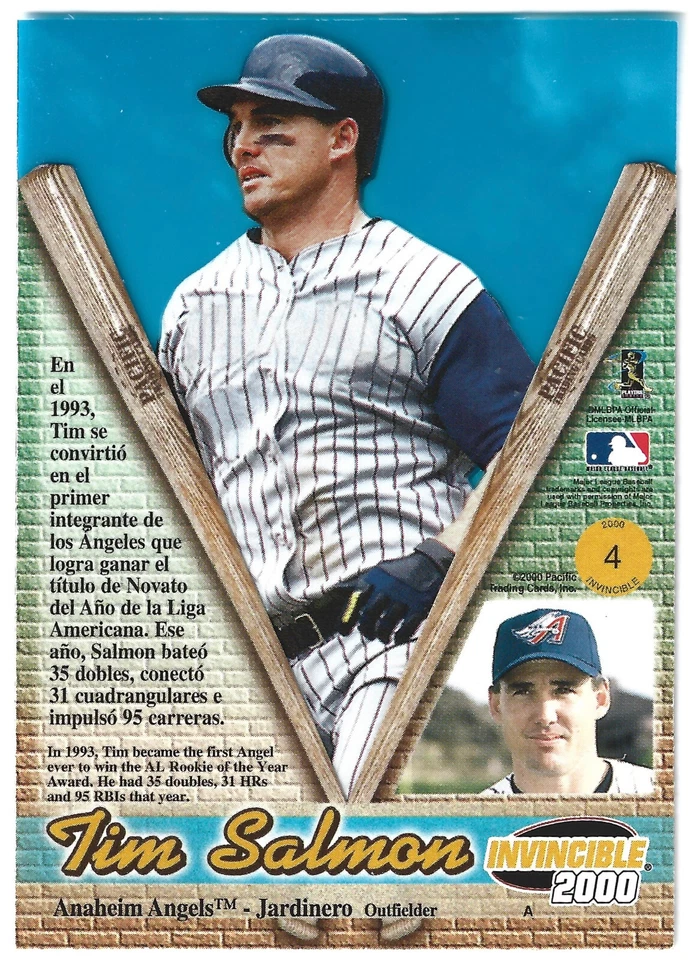 2000 Pacific Invincible - Tim Salmon - #4 - Anaheim Angels - NrMt - Image 4 of 4
