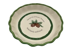Vintage Russ Berrie & Co Hand Painted Christmas Pie Plate! Pine Cones & Berries!