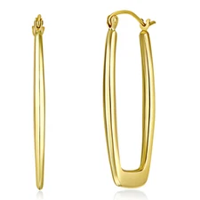 Wellingsale 14k Yellow Gold 2.5mm Designer Flat Rectangular Earrings (34 x mm)