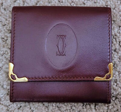 AUTH CARTIER VINTAGE LEATHER SQUARE COIN PURSE