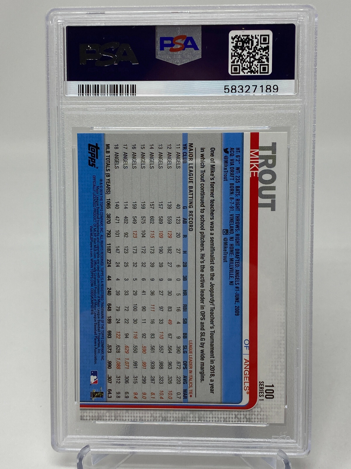 2019 Topps #100  Mike Trout Leaping PSA 10 view 4