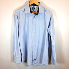 English Laundry Men  s Dress Shirt Blue Striped Embroidered Button-Up 100 Cotton