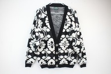 VTG Cabin Creek Womens Size M Knit Cardigan Sweater Floral Black White USA Made