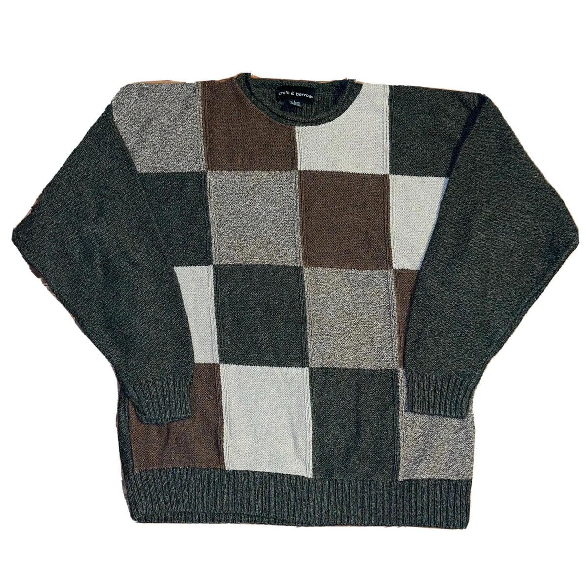 Vintage 90s Croft Barrow Square Pattern Crewneck Sweater Men