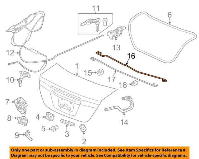 Honda OEM 2012 Civic Trunk Lid Torsion Bar Torque Rod Right 74871TR0A00