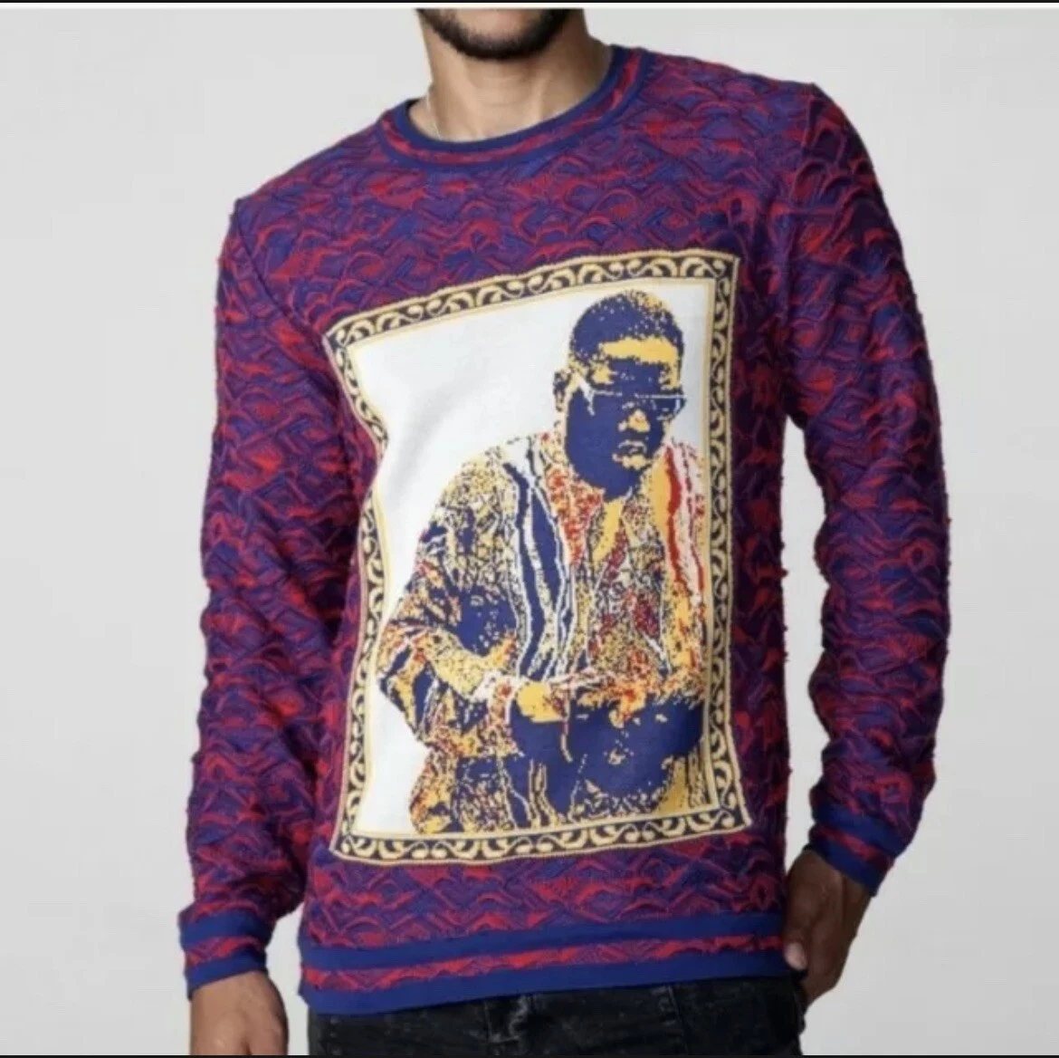 COOGI X Art Basel 2 X Biggie Knit Crew Neck Sweater Hip Hop NWT 4XL $720