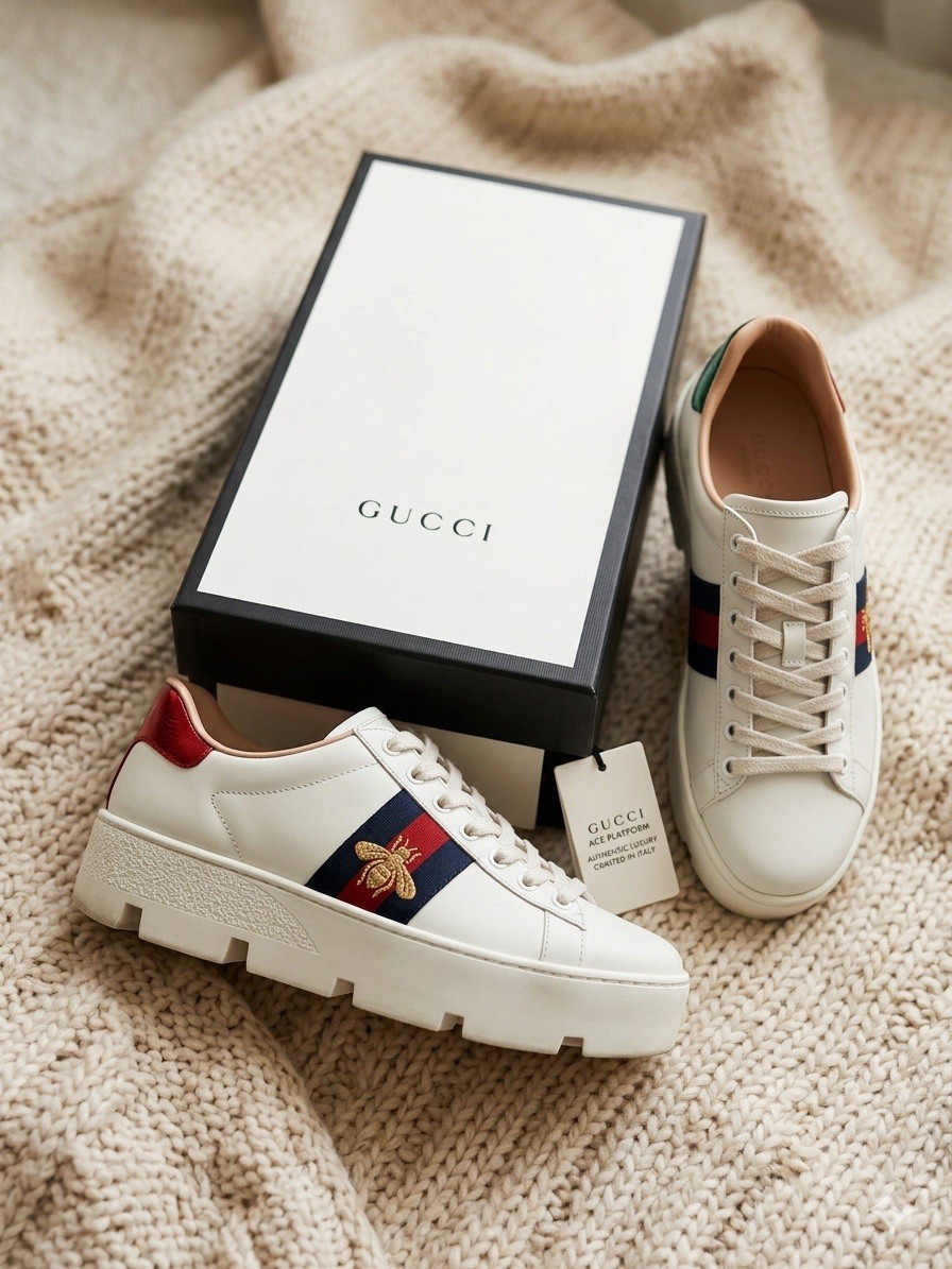 Authentic Women's Gucci Ace Platform Sneakers – Size EU 36(Bee