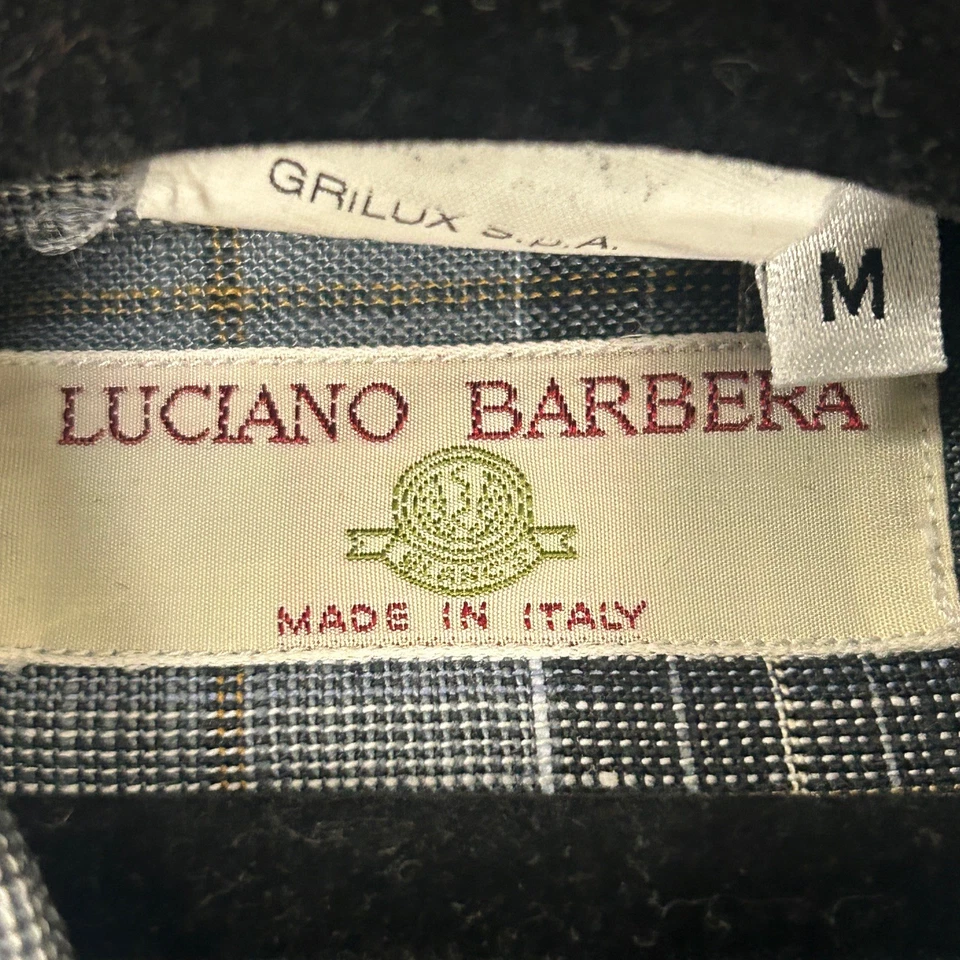 Camisa Luciano Barbera Italiana Gris Azul Cuadros 100% Algodón Mediana Foto 3 de 4