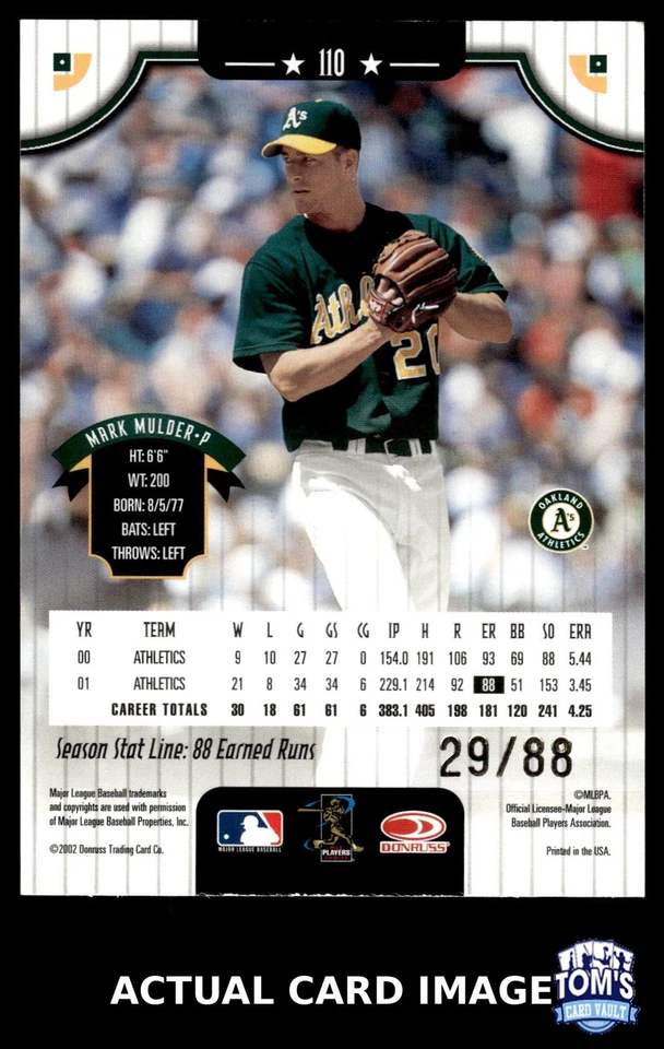 2002 Donruss #110 MARK MULDER Oakland Athletics #/88 EX-NM - Image 2 of 4