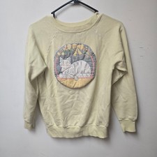 Vtg Size Small Cottagecore Granny Cat Quilted Patch Raglan Sweatshirt Yellow