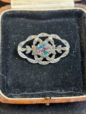 Vintage Iris Glass Brooch Rainbow Stone Art Nouveau Style Pin MISSING STONES