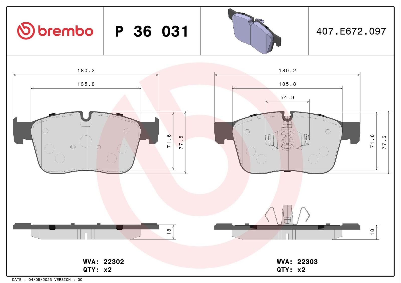 Plaquettes de frein Brembo P 36 031 pour étrier de voiture