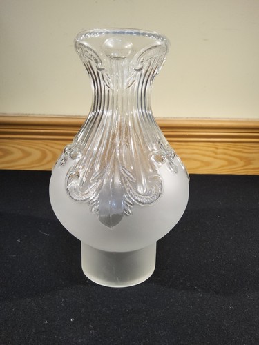 Embossed Princess Feather Oil Lamp Chimney Satin & Clear Glass 3" Fitter READ!