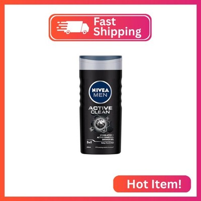 NIVEA MEN Hair, Face & Body Wash, Active Clean Shower Gel, 250ml