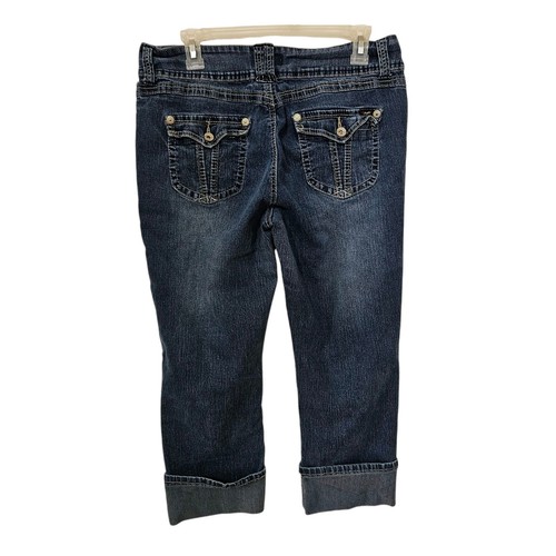 Angels Capris Jeans Size 14 Stretchy 7 Pockets High Rise Comfy Crop Cuffs - Picture 3 of 13