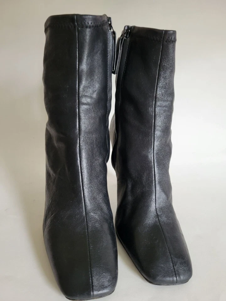Reformation Botín Cuero Negro Tacón Talla 7 Salir Sexy Grunge Oficina Foto 3 de 4