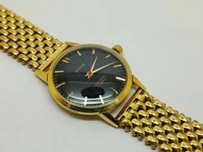 Hmt Sona Black Dial Vintage Refurbished Gold Plated Hand Winding Wrist Watch Men