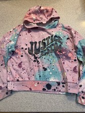 Justice Paint Splatter Hoodie Multicolored Pullover Sweatshirt Girls Size L