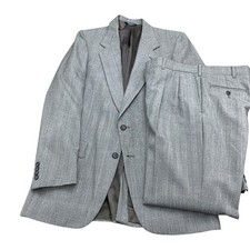 Kuppenheimer Suit Men 40 33W 30L Gray White Herringbone Wool USA Union VTG