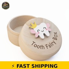 Azbuk Tooth Fairy Box for Girls - Cute Wooden Keepsake Storage Box