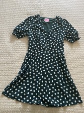 Kate Spade Short Sleeve Mini Dress Womens 10 Green Floral Dot V Neck EUC 349