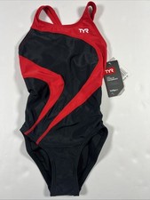TYR Girls Alliance Maxback One Piece Swimsuit Black Red Size 22 NWT TG9 