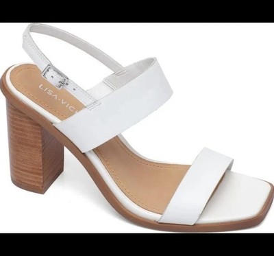 Lisa Vicky Oasis V White Leather Slingback Sandals Size 6.5 , 3 1/2 '' Heel NIB