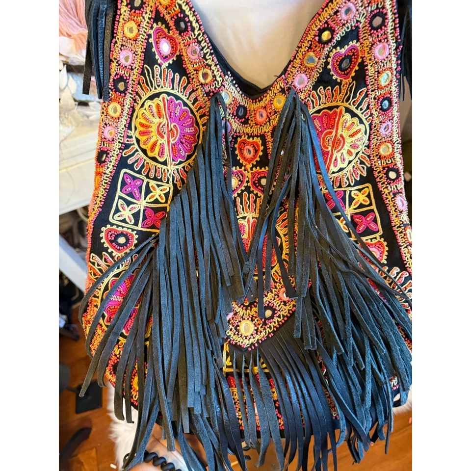 👜 Винтажный Antik батик вышитые кисточки Hobo сумка Рекомендуемая розничная цена производителя $275 - Изображение 2 из 4