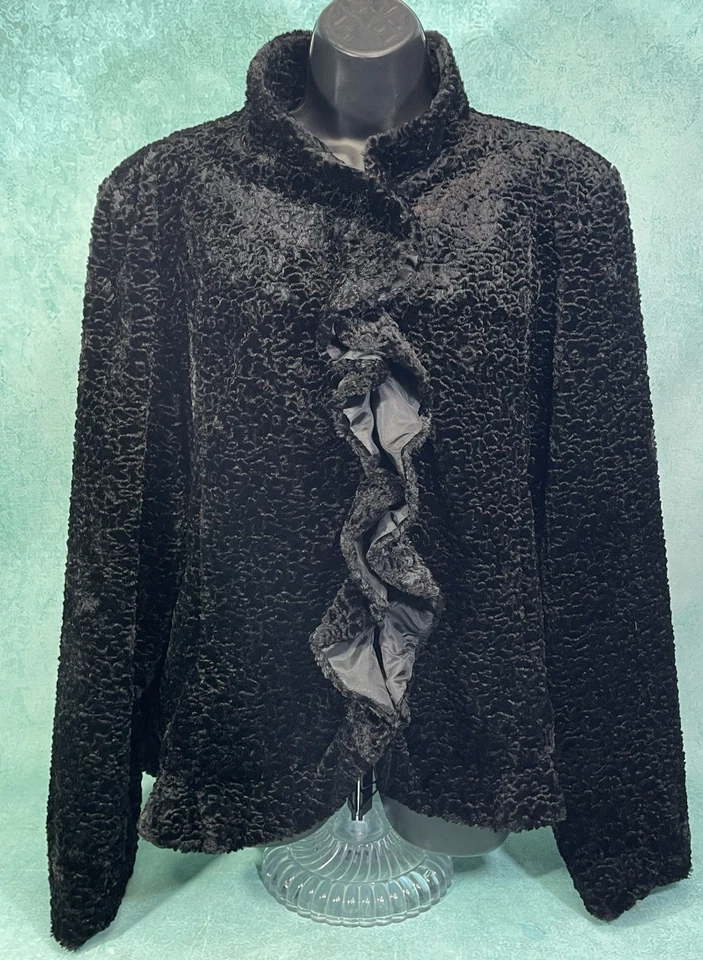 Винтажные женские Hi шикарный! Куртка из искусственного персидского меха ягненка с оборками спереди XLTM - Изображение 2 из 4