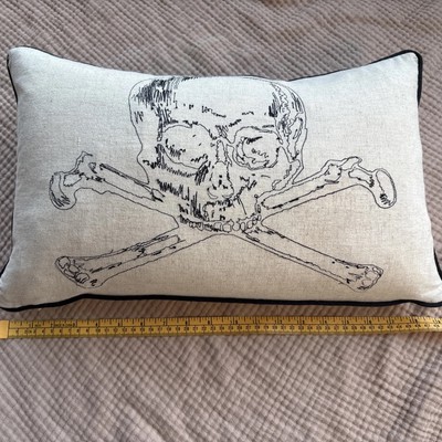Thomas Paul Brown Skull Throw Pillow with Feather & Down Insert 19  x 11.5 