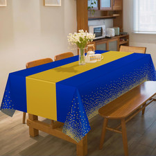 4 Pack Disposable Plastic Table Cloths for Parties,Royal Blue and Gold Rectan...