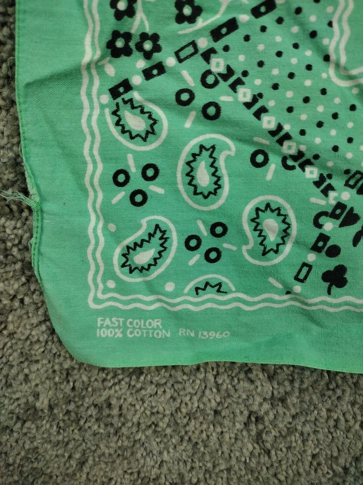 (2) BANDANAS RN 13960 Daisies Clover Hearts 60 年代 70 年代绿色 — 第 3/4 张图片