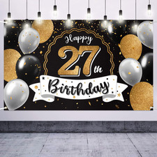 Happy 27Th Birthday Decorations,27Th Black  Gold Balloon Large Birthday Banner