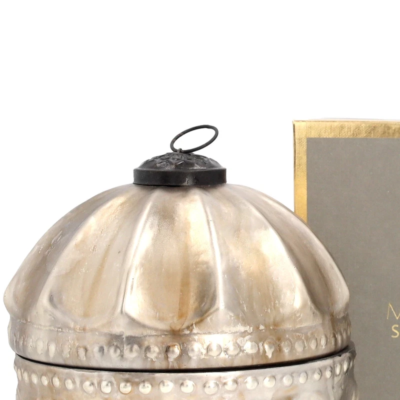 Candela Decorativa a Palla Argento Antico Effetto Metallizzato Arredo Casa, fotografia 8 di 9