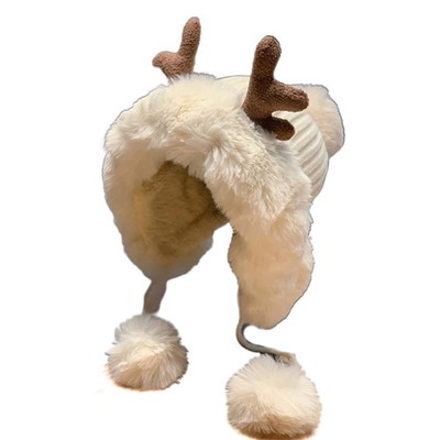 Antler Pom Hat Earflap Plush Outdoor Helmet Cap Beanie Winter Warm Gifts
