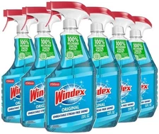 Windex Glass & Window Cleaner Spray, Original Blue Scent, 23 fl oz, 6 Pack