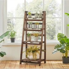 4-Tier Wooden Plant Stands Foldable Ladder Shelf Flower Display Indoors Outdoors